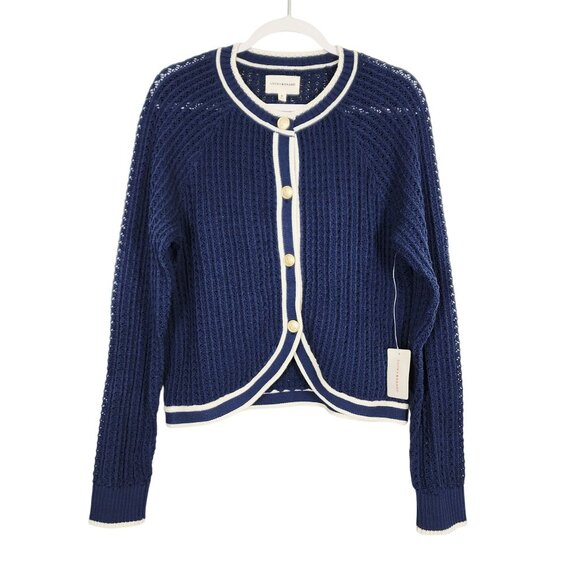 Lucky Brand Sweaters - Lucky Brand Navy & White Knit Button Cardigan Sweater Womens M Lightweight New